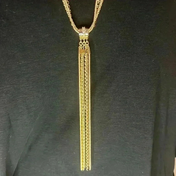 WHITE HOUSE BLACK MARKET SWAROVSKI CRYSTAL GOLD NECKLACE - Picture 1 of 5